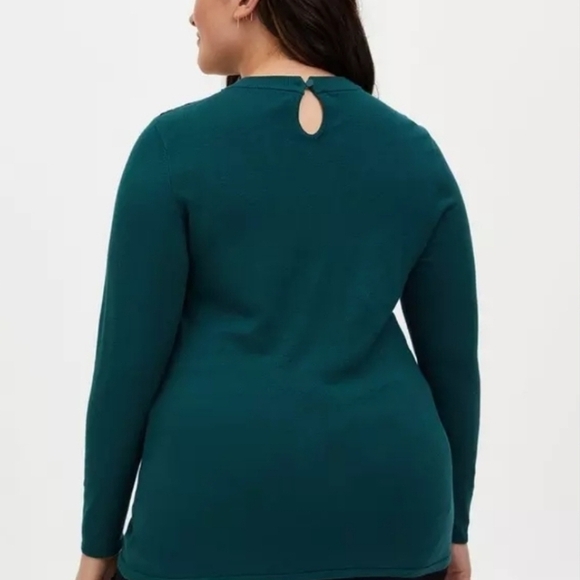 Torrid Teal Long Sleeve Top with Black Lace Detail - Size 3 - Picture 3 of 4